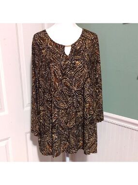 Emily Daniels Brown Black Gold Shimmer Top Blouse 2X Wedding Shirt Elegant